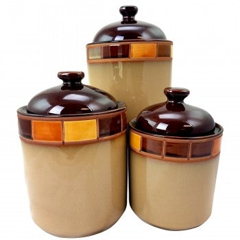 CASA ESTEBANA 3 PIECE STONEWARE STORAGE CANISTER CONTAINER JAR SET