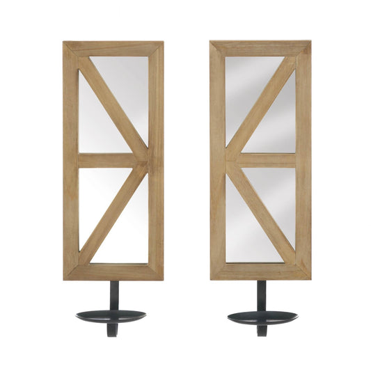 MIRRORED WOOD CANDLE SCONCE SET