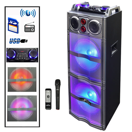 BEFREE SOUND DOUBLE 10 INCH SUBWOOFER PORTABLE BLUETOOTH PARTY SPEAKER WITH REACTIVE LIGHTS