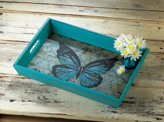 BLUE BUTTERFLY SERVING TRAY