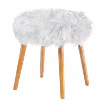 WHITE FAUX FUR STOOL